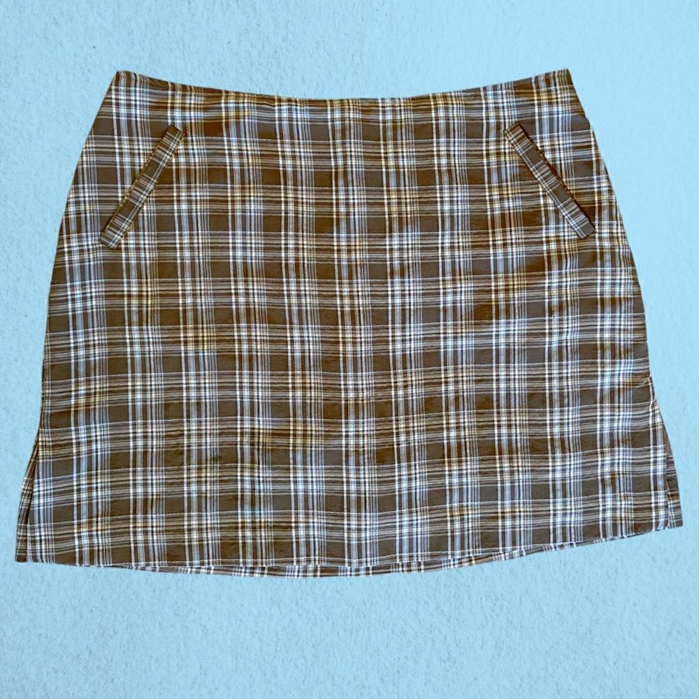 90s vintage brown and blue plaid mini skort